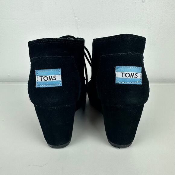 Toms Womens Desert Wedge Almond Toe Black Suede Casual Lace-Up Ankle Booties 6 - Picture 4 of 11